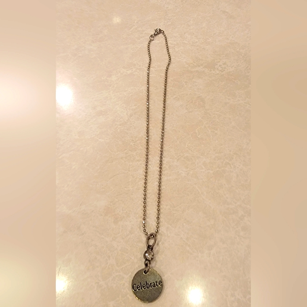 Mac & Me Necklace, gunmetal color, chain is about 9" long